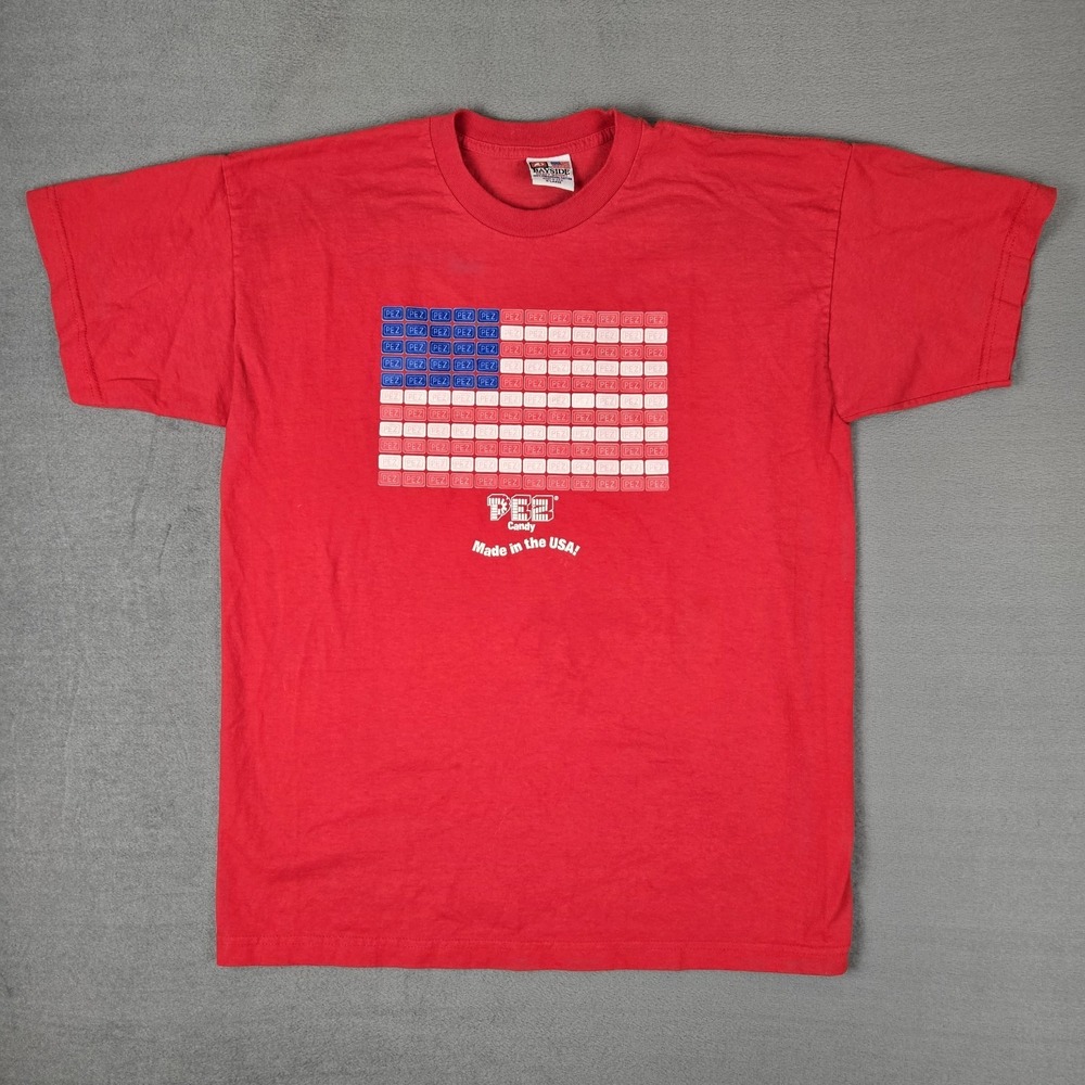 Vintage Pez Candy Shirt‎ Adult XL Red Made In USA American Flag PEZ Bayside